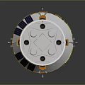 Advanced Cylindrical Space Module With Blue Solar Panels Orange Sections And Metallic Structure
