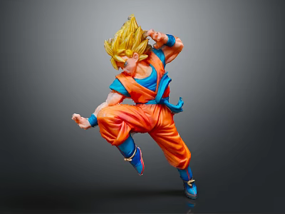 Super Saiyan Son Goku In Orange Outfit Blue Wristbands Fighting Pose Dragon Ball Anime Character 3d model