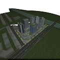 Vibrant Commercial Street Featuring Modern High Rise Buildings Open Plaza Escalators And Greenery
