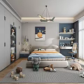 Modern Kids Bedroom With Toys Storage Study Desk And Large Windows