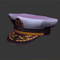 White Military Officer Cap With Dark Gray Brim Golden Decorative Patterns And Yellow Band