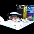 Asia Eyes Exhibition Booth Design With Colorful Stripes Tables And Chairs