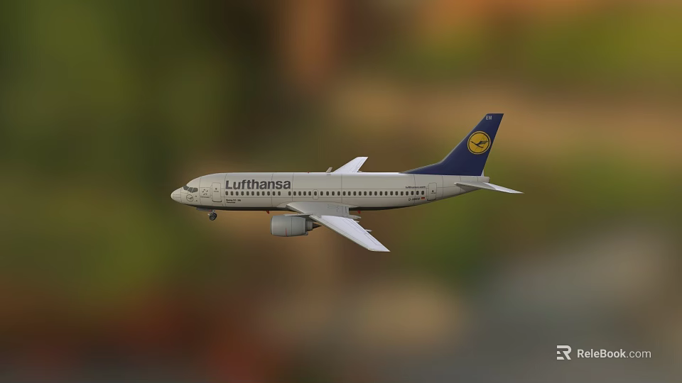 White Lufthansa Airplane With Blue Tail Flying In Sky 3d model 