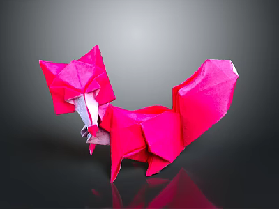 Red Origami Fox Animated Game Character With Vibrant Pink Hues And Detailed Folds Design 3d model