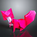 Red Origami Fox Animated Game Character With Vibrant Pink Hues And Detailed Folds Design