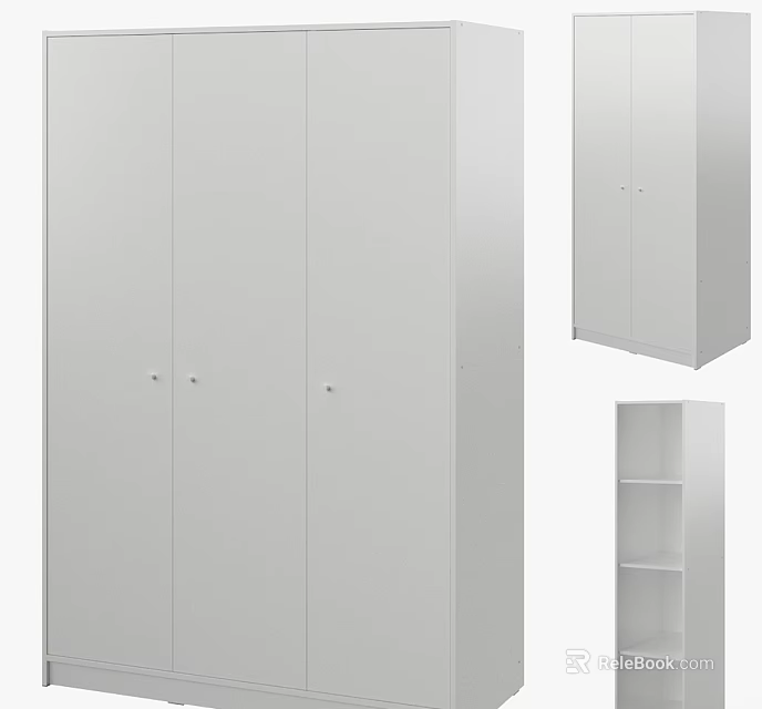 Modern White Dresser With Multiple Drawers And Open Storage Shelves 3d model 