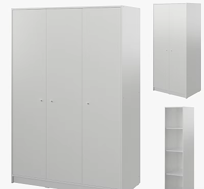 Modern White Dresser With Multiple Drawers And Open Storage Shelves 3d model