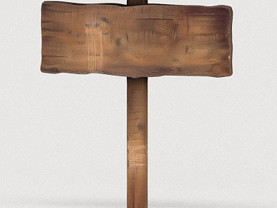 Rustic Wooden Signboard With Natural Wood Texture And Wooden Post 3d model