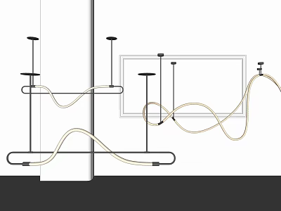 Modern Chandelier Design With Curved Rope Lines And Metal Frame Structure 3d model