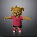 Cute Yellow Fur Cartoon Bear Doll Wearing Pink Shirt Black Shorts And Pink Shoes