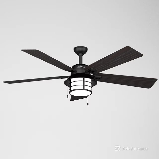 Modern Black Ceiling Light With Fan Blades And Decorative Lamp Shade Design 3d model 
