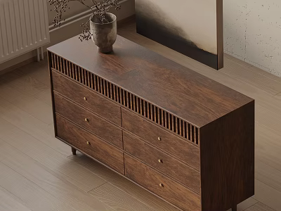Modern Wooden Entryway Console Cabinet With Storage Drawers And Vase On Top 3d model