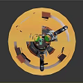 Vibrant Mechanical Round Table With Yellow Tabletop And Green Orange Accents
