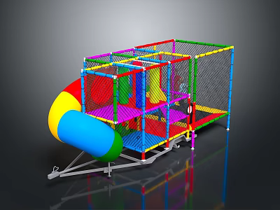 Colorful Commercial Kids Playground Equipment With Slide Net Fencing And Platforms 3d model