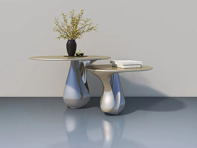 Modern Silver Sofa Coffee Table Set With Vase Plant And Books On Top 3d model
