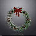Christmas Wreath Holiday Decoration With Red Bow Pine Cones Green Foliage And Lights