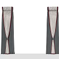 Elegant Pleated Curtains With Gray White Panels And Red Trim For Home Decor