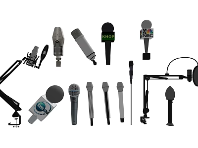 Various Microphone Types with Stands and Accessories Collection 3d model