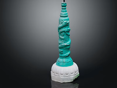 Traditional Green Pillar With Intricate Dragon Carvings And White Base 3d model