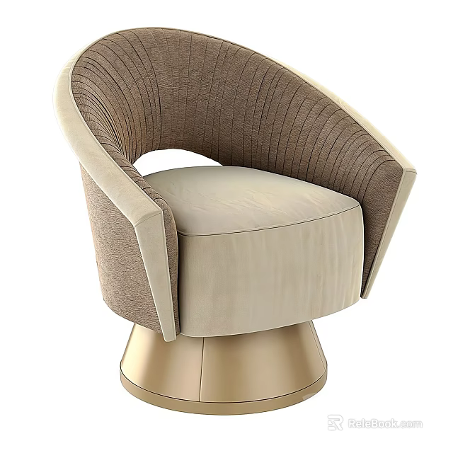 Elegant Modern Single Sofa With Brown Backrest Light Beige Cushion And Gold Base 3d model