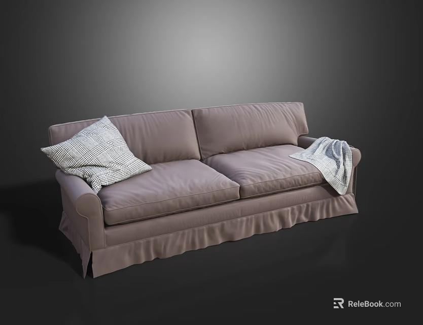 Cozy Light Beige Two Seater Sofa With Textured Pillow And Soft Blanket 3d model