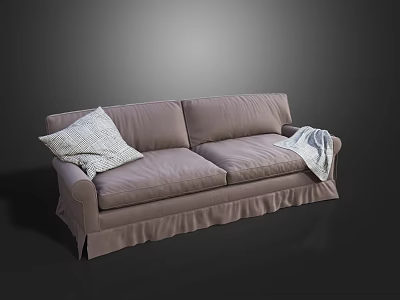 Cozy Light Beige Two Seater Sofa With Textured Pillow And Soft Blanket 3d model