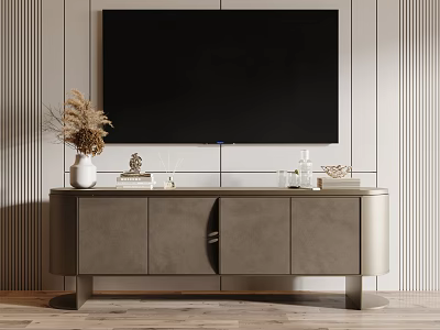 Modern Minimalist TV Stand with Large Screen TV Cabinet Doors and Decorative Items 3d model