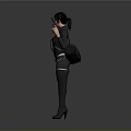 Woman In Black Tactical Outfit Holding Two Guns Wearing Sunglasses Against Gray Background