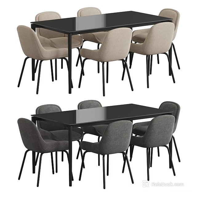 Modern Black Dining Table With Beige And Gray Chairs Setup Design 3d model
