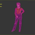 Stylish Woman In Orange Top Dark Pants Beret Hat With Crossbody Bag On Gray Background