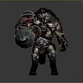 Horned Minotaur Warrior Character With Red Mane Spiked Armor And Giant Hammer Weapon