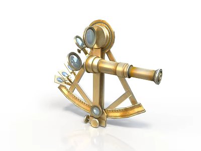 Golden Electronic Sextant Navigation Tool With Precision Dials And Telescope 3d model