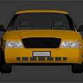 Yellow Sedan Car with Black Front Grille Black Wheels and Reflective Surface on Gray Background