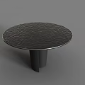 Round Black Dining Table With Textured Surface And Two Black Columnar Supports 3d model