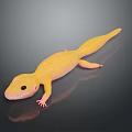 Yellow Spotted Gecko With Smooth Body And Long Tail On Dark Reflective Surface 3d model