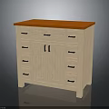 Modern Wooden Storage Cabinet With Orange Countertop And Multiple Drawers And Doors