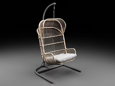 Modern Rattan Hanging Leisure Chair With Metal Frame And White Cushion 3d model