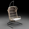 Modern Rattan Hanging Leisure Chair With Metal Frame And White Cushion
