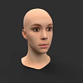Realistic 3D Model of Female Head with Bald Scalp and Detailed Facial Features