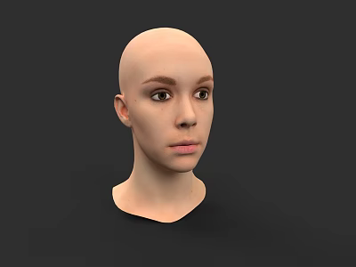Realistic 3D Model of Female Head with Bald Scalp and Detailed Facial Features 3d model