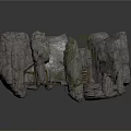 Rock Built Architecture Structure With Moss Vines And Wooden Walkway Passages