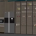 Modern Kitchen Wine Cabinet With Glass Door LED Lighting Wine Bottles And Wine Glasses
