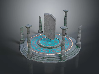 Ancient Circular Stone Platform With Central Stele Surrounded By Columns And Blue Illuminated Decorative Base 3d model