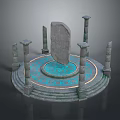 Ancient Circular Stone Platform With Central Stele Surrounded By Columns And Blue Illuminated Decorative Base 3d model