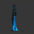 Sci Fi Character 3D Model With Black Suit Blue Glowing Lines Head Antennae And Cape