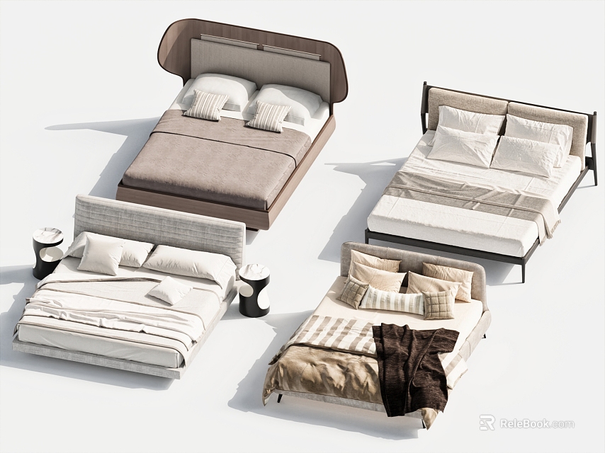 Stylish Double Bed Designs With Upholstered Headboards Neutral Tones And Soft Bedding 3d model 