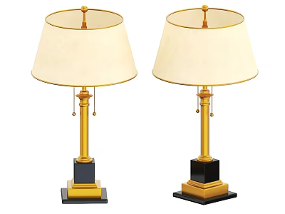 Pair of Decorative Table Lamps with Golden Base Black Stand and Cream Lampshade 3d model