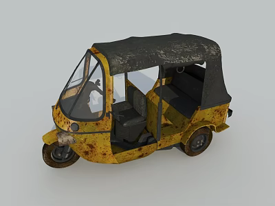 Rusty Yellow Motor Tricycle With Black Roof And Open Cabin Structure Design 3d model