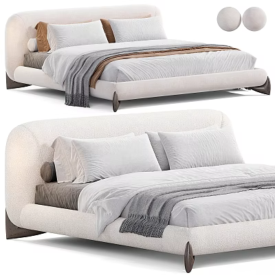 Modern Elegant Double Bed Design With Curved Upholstered Headboard Soft White Bedding And Gray Blanket 3d model