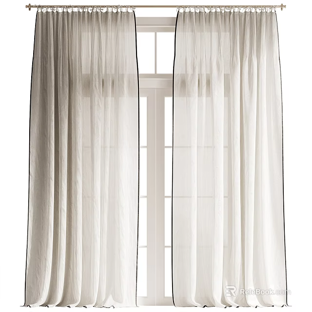 White Sheer Lightweight Curtains With Elegant Flowing Draped Design For Window Decoration 3d model 